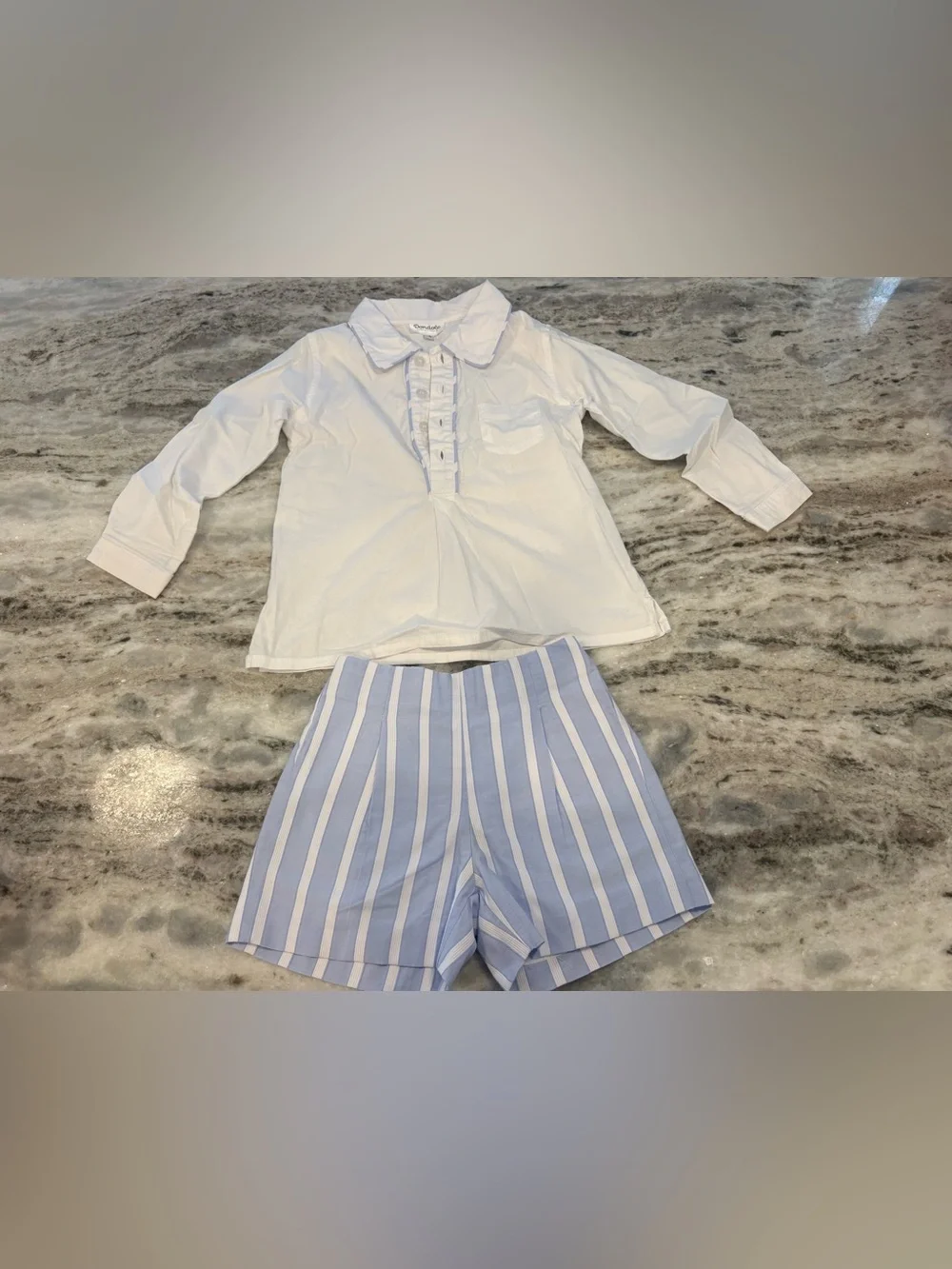 Classic Kids Matching Set – White Top with Pink & Blue Stripes
